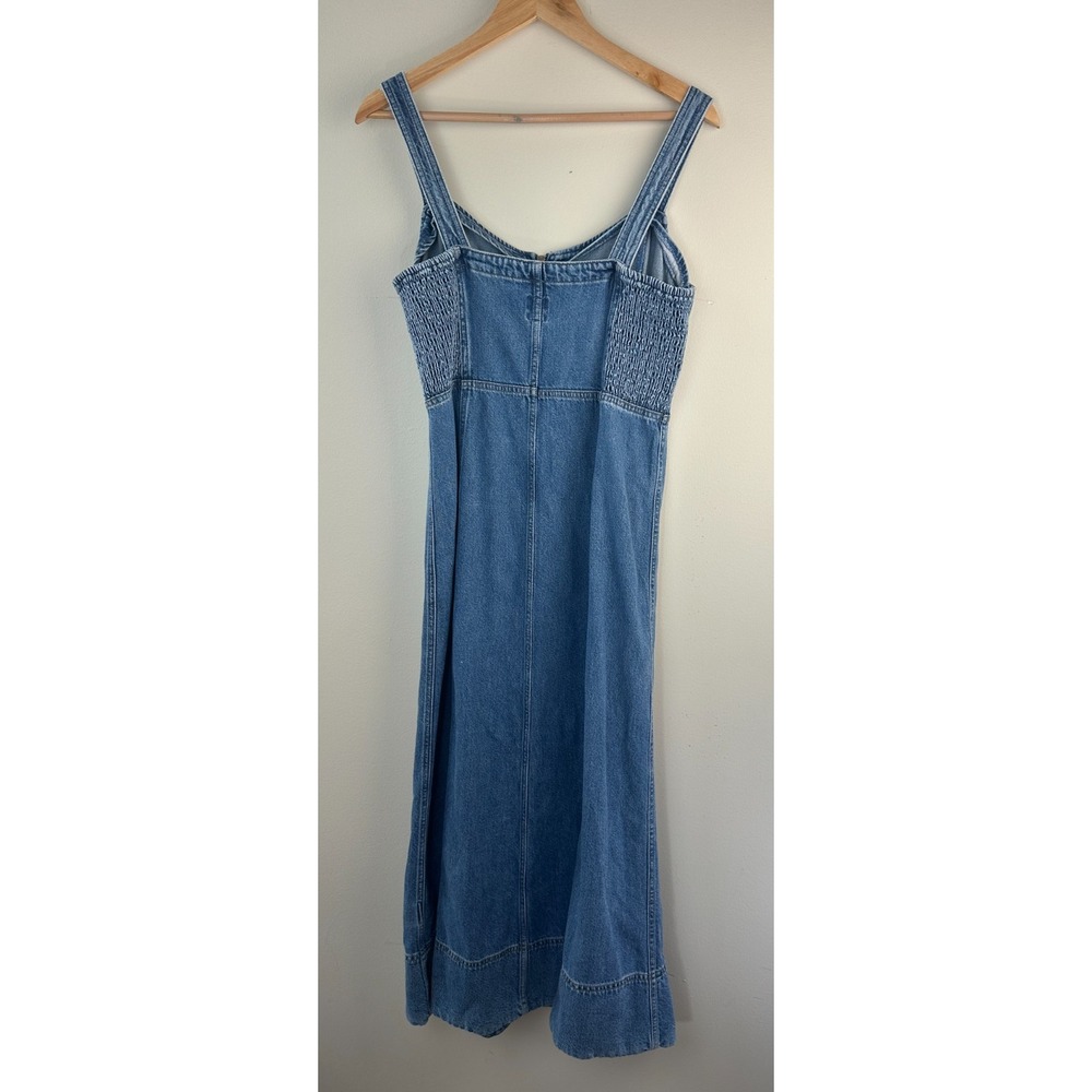 Gap UltraSoft Denim Maxi Dress Women Medium Blue Full Zip Sleeveless Cotton - Picture 13 of 16